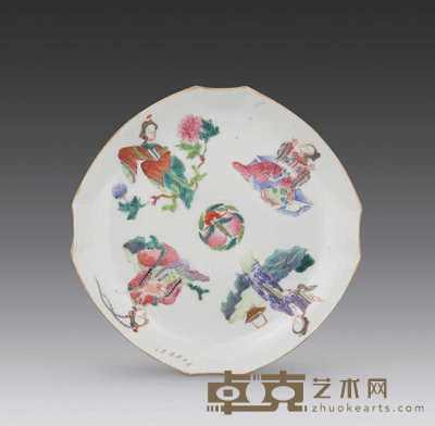 清道光 粉彩“四美”倭角盘